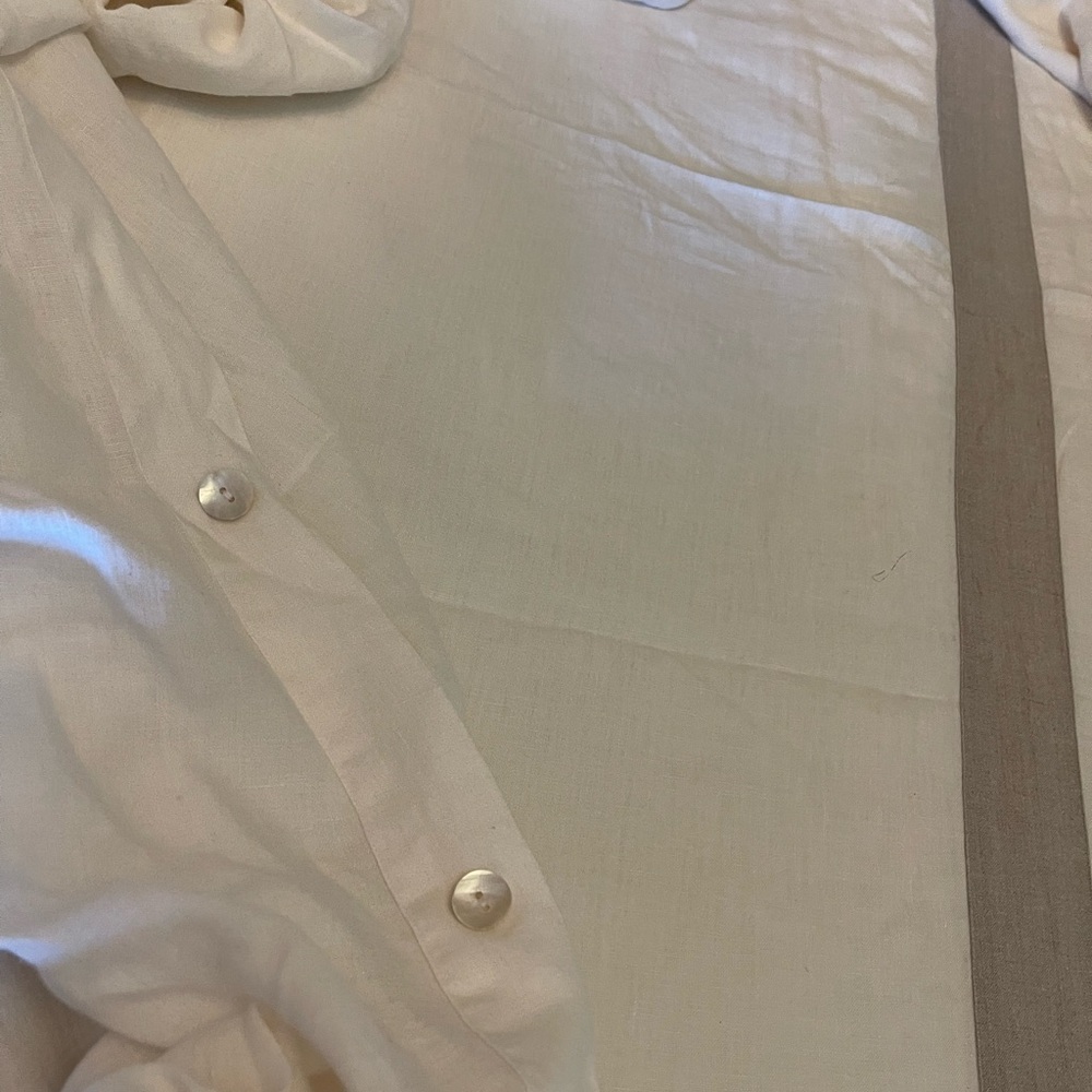 King sized Pom Pom at Home linen Duvet Cover - cream and flax - Picture 5 of 9